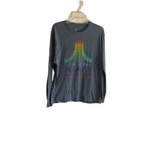 Atari Vintage‎ Rainbow Logo Long Sleeve Graphic T-Shirt Charcoal Grey Pride